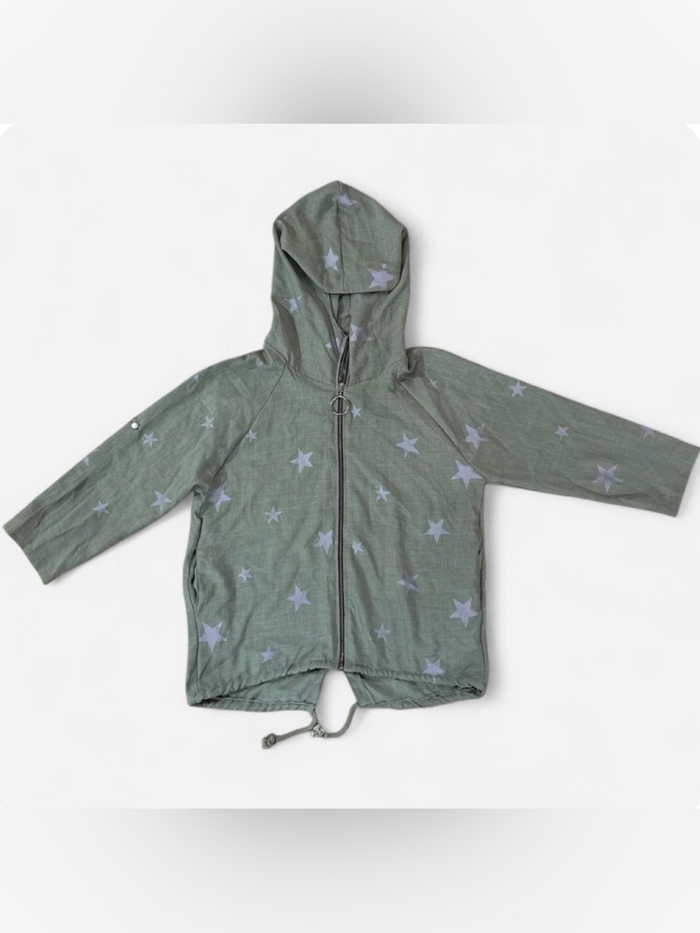 Women Hooded Star Print Zip Jacket - Green